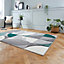Grey Green Modern Abstract Geometric Easy To Clean Dining Room Rug-80cm X 150cm