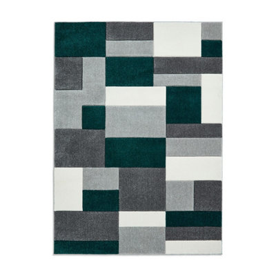 Grey Green Rug, 10mm Thick Stain-Resistant Geometric Rug, Modern Grey Green Rug for Bedroom, & DiningRoom-160cm X 220cm