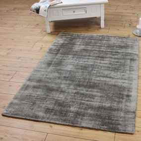 Grey Handmade , Luxurious , Modern , Plain Easy to Clean Viscose Rug for Living Room, Bedroom - 120cm X 170cm
