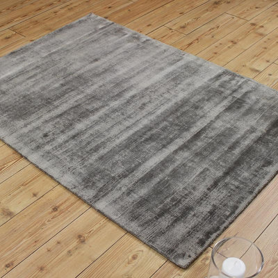 Grey Handmade , Luxurious , Modern , Plain Easy to Clean Viscose Rug for Living Room, Bedroom - 120cm X 170cm