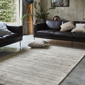 Grey Handmade , Luxurious , Modern , Plain Easy to Clean Viscose Rug for Living Room, Bedroom - 240cm X 340cm