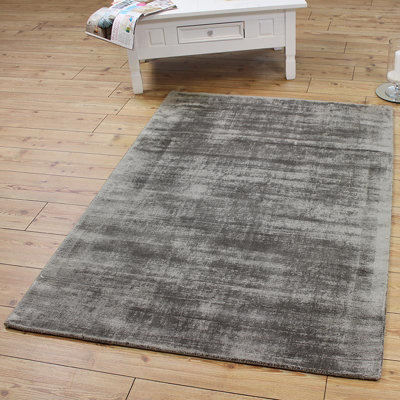Grey Handmade , Luxurious , Modern , Plain Easy to Clean Viscose Rug