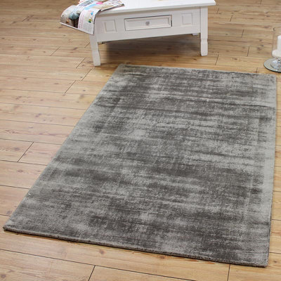 Grey Handmade , Luxurious , Modern , Plain Easy to Clean Viscose Rug for Living Room, Bedroom - 66 X 240 (Runner)