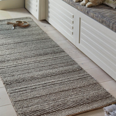 Grey Handmade Luxurious Modern Striped Easy to clean Rug for Dining ...