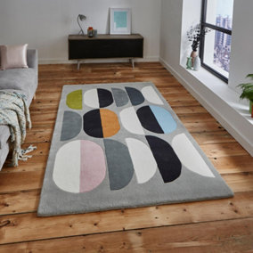 Grey Handmade , Luxurious , Modern , Viscose Wool Easy to Clean Geometric Rug for Bedroom, Living Room - 120cm X 170cm