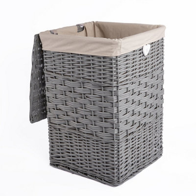 Grey Handmade Natural Wicker Laundry Basket-Large | DIY at B&Q