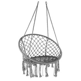 Grey Hanging Hammock Chair Outdoor Indoor Garden Patio Swing Rope Net Macrame Seat