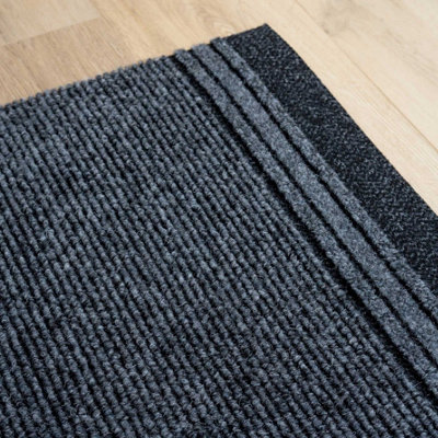 Grey Hard Wearing Non Slip Cut To Measure Runner Utility Mat 66cm Wide (2ft 2in W x 11ft L)