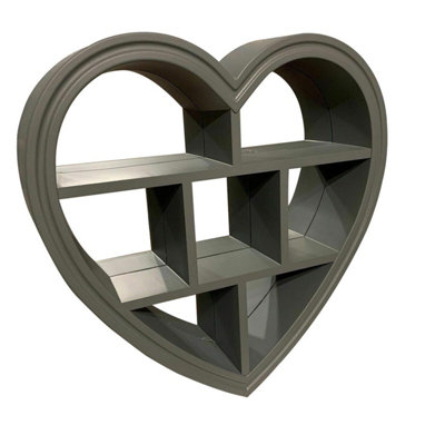 Grey Heart Mirror Shelf Sections Decorative Wall Shelf