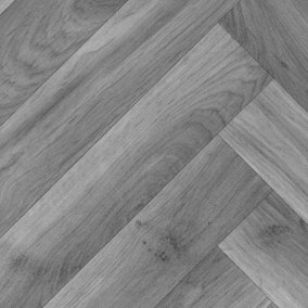Grey Herringbone Pattern Wood Effect  Vinyl Flooring For DiningRoom  Hallways And Kitchen Use-1m X 3m (3m²)