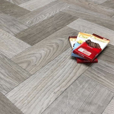 Grey Herringbone Pattern Wood Effect  Vinyl Flooring For DiningRoom Hallways And Kitchen Use-2m X 4m (8m²)