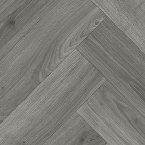 Grey Herringbone Wood Effect Vinyl Flooring For LivingRoom, Kitchen, 1.90mm Lino Vinyl Sheet-2m(6'6") X 4m(13'1")-8m²