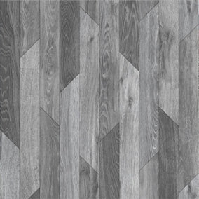 Grey Herringbone Wood Effect Vinyl Flooring For LivingRoom, Kitchen, 2.3mm Vinyl Sheet-5m(16'4") X 2m(6'6")-10m²