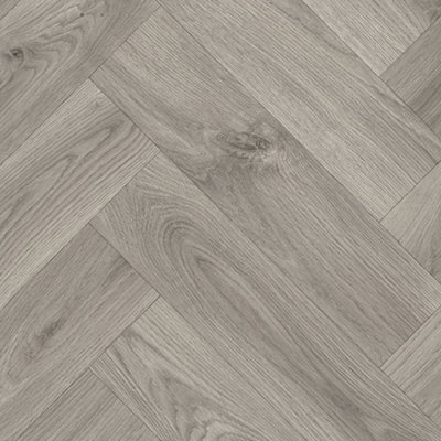 Grey Herringbone Wood Effect Vinyl Flooring For LivingRoom, Kitchen, 2.8mm Vinyl Sheet-1m(3'3") X 3m(9'9")-3m²