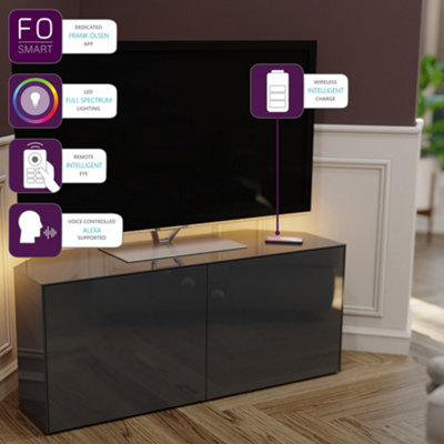 Grey high gloss  Corner TV cabinet 1200, with wireless phone charging and Alexa or app operated LED mood lighting