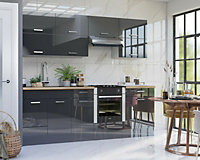 Grey High Gloss Kitchen 11 Units Cabinets Set Acrylic Legs Soft Close 240cm LUXE