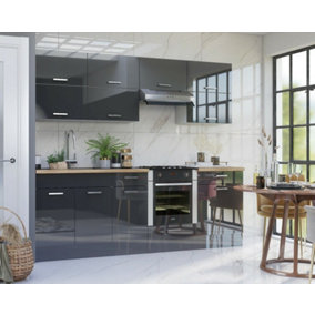Grey High Gloss Kitchen 11 Units Cabinets Set Acrylic Legs Soft Close 240cm LUXE