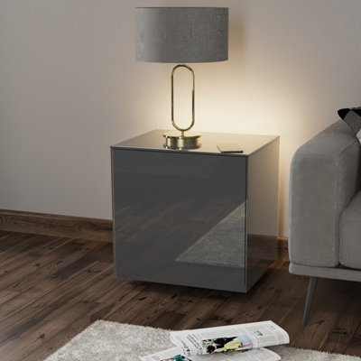 Grey high gloss Side Table with wireless phone charging and Alexa operated ambient lighting