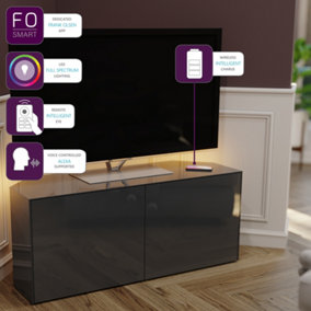 Grey high gloss SMART Corner TV cabinet 1200, with wireless phone charging and Alexa or app operated LED mood lighting