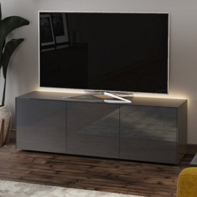 Grey high gloss SMART large TV cabinet with wireless phone charging and Alexa or app operated LED mood lighting