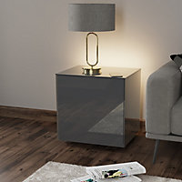 Grey high gloss SMART side table with wireless phone charging and Alexa operated ambient lighting