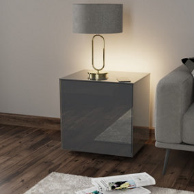 Grey high gloss SMART side table with wireless phone charging and Alexa operated ambient lighting