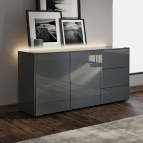 Grey high gloss SMART sideboard with wireless phone charging and Alexa or app operated LED mood lighting