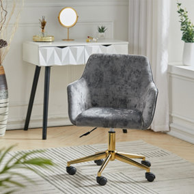 Grey Ice Velvet Swivel Home Office Chair Deck Chair with Flared Arms