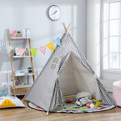 Grey Indian Kids Play Tent Teepee Tent Indoor Portable Playhouse