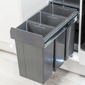 Grey Integrated Pull Out Kitchen Waste & Recycling Bin for 300mm Base Unit 30 L