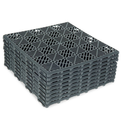 Grey Interlocking Plastic Garden Tiles - Pack of 9