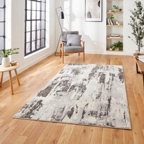 Grey Ivory Abstract Modern Machine Made Polypropylene Rug for Living Room Bedroom and Dining Room-120cm X 170cm
