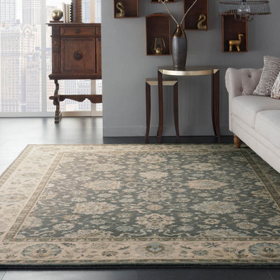 Grey Ivory Aqua Luxurious Traditional Easy to clean Rug for Dining Room Bed Room and Living Room-229cm X 290cm