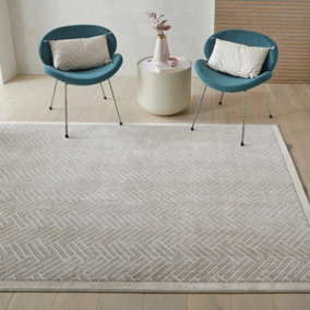 Grey Ivory Easy to Clean Modern Chequered Geometric Dining Room Bedroom and Living Room Rug-160cm X 230cm