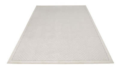 Grey Ivory Easy to Clean Modern Chequered Geometric Dining Room Bedroom and Living Room Rug-160cm X 230cm