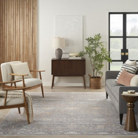 Grey Ivory Floral Kilim Bordered Traditional Rug For Dining Room Bedroom & Living Room-160cm X 229cm