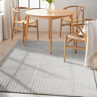 Grey Ivory Geometric ,Luxurious Modern Abstract Easy to clean Rug for Bedroom & Living Room-119cm X 180cm