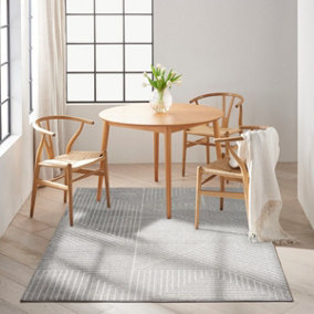 Grey Ivory Geometric ,Luxurious Modern Abstract Easy to clean Rug for Bedroom & Living Room-160cm X 221cm