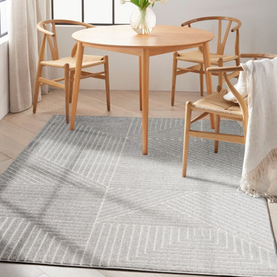 Grey Ivory Geometric ,Luxurious Modern Abstract Easy to clean Rug for Bedroom & Living Room-160cm X 221cm
