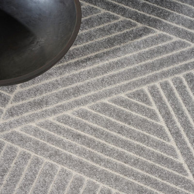 Grey Ivory Geometric ,Luxurious Modern Abstract Easy to clean Rug for Bedroom & Living Room-160cm X 221cm