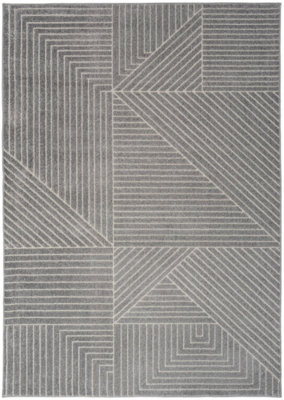 Grey Ivory Geometric ,Luxurious Modern Abstract Easy to clean Rug for Bedroom & Living Room-160cm X 221cm