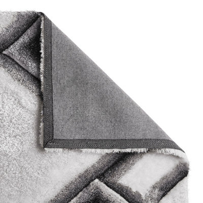 Grey/Ivory Rug, Anti-Shed Handmade Rug, Abstract Optical (3D) Rug, Modern Shaggy Bedroom & DiningRoom Rug-120cm X 170cm