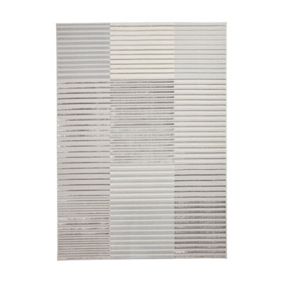 Grey Ivory Striped Rug, 8mm Thick Easy to Clean Turkish Rug, Modern Rug for Living Room, & Dining Room-120cm X 170cm