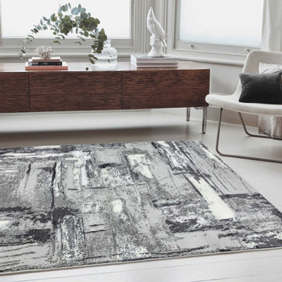 Grey Jute Easy To Clean Abstract Rug For Dining Room Bedroom And Living Room-120cm X 170cm