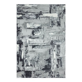 Grey Jute Easy To Clean Abstract Rug For Dining Room Bedroom And Living Room-120cm X 170cm