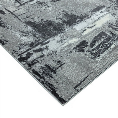 Grey Jute Easy To Clean Abstract Rug For Dining Room Bedroom And Living Room-120cm X 170cm - 3