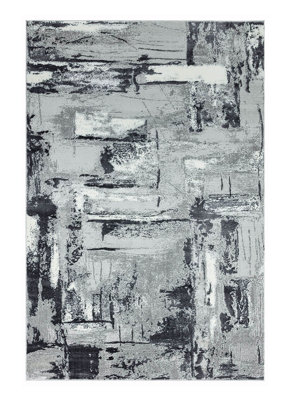 Grey Jute Easy To Clean Abstract Rug For Dining Room Bedroom And Living Room-80cm X 150cm