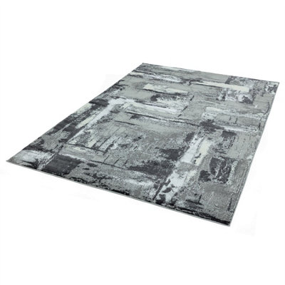 Grey Jute Easy To Clean Abstract Rug For Dining Room Bedroom And Living Room-80cm X 150cm