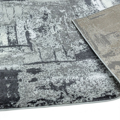 Grey Jute Easy To Clean Abstract Rug For Dining Room Bedroom And Living Room-80cm X 150cm