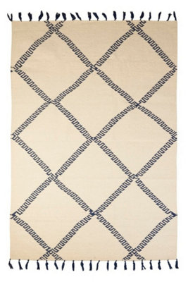 Grey Kilim Handmade Modern Chequered Geometric Wool Dining Room Bedroom & Living Room Rug-160cm X 210cm